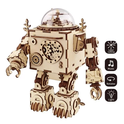 Robot -  Zenél, világít, mozog -  Modern 3D fa Puzzle